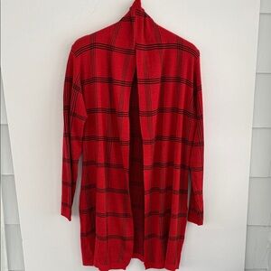 Domani Women’s Chic Red Plaid Open Lightweight Cardigan 1X